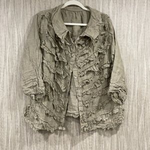MAGNOLIA PEARL Vintage Linen Ruffled Jacket